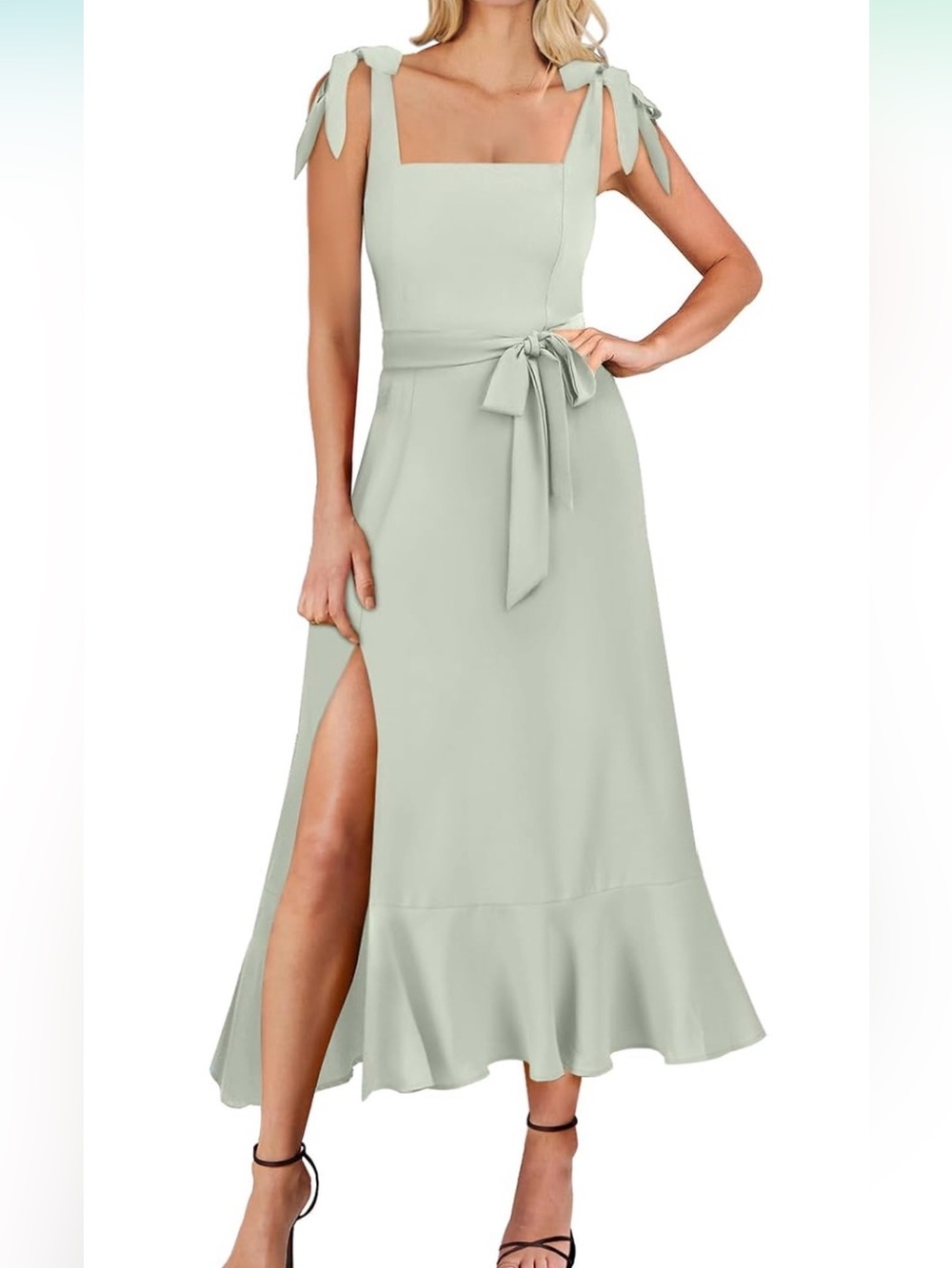 Mint green midi dress with slit
